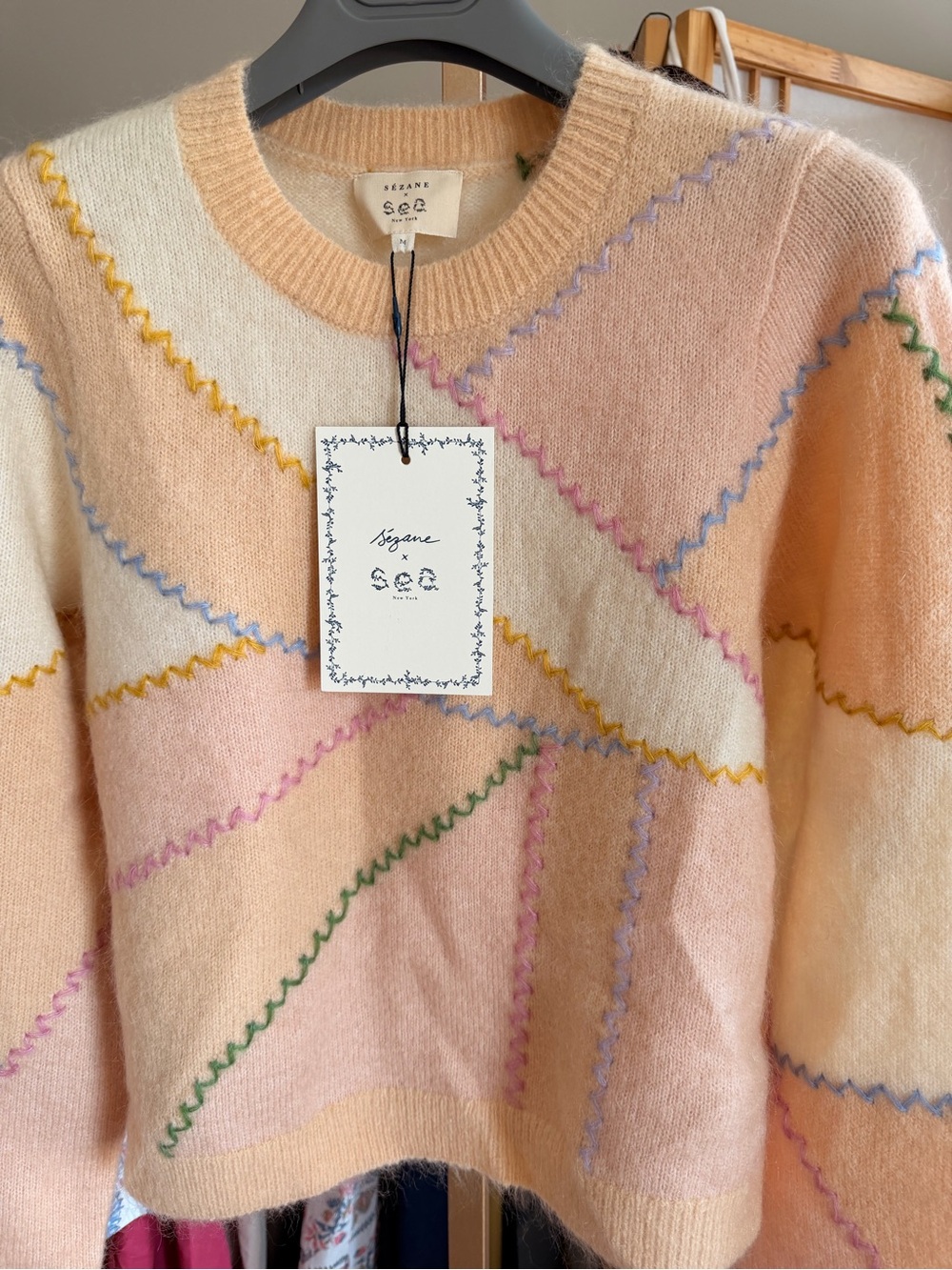 NWT Sézane x Sea New York Ameline Pastel Rose Mohair Wool Sweater Size - Picture 6 of 10